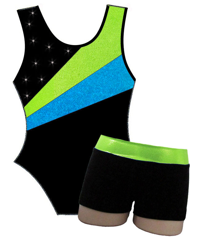 Black Lime Aqua Crystals Lycra Gymnastics Dance Leotard Inspire xo