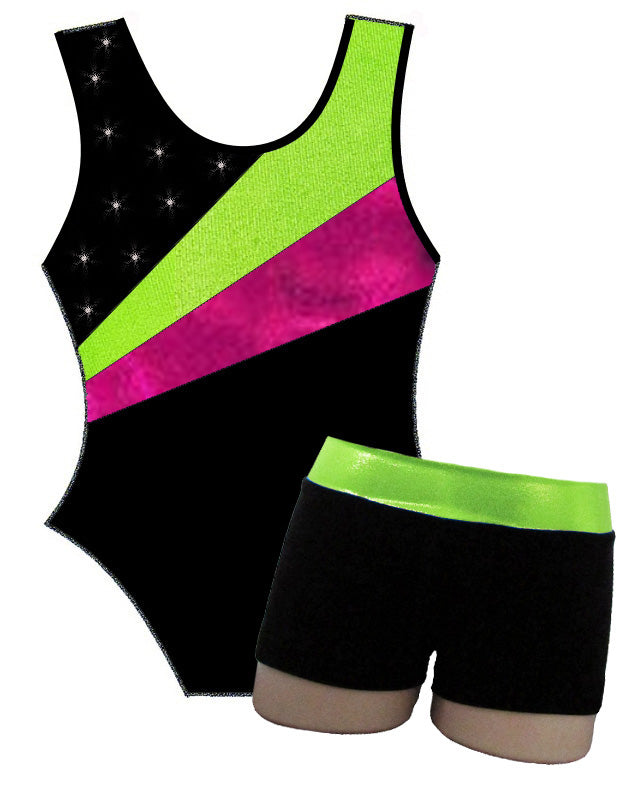 Berry Lime Crystals Leotard Velvet Lycra Shorts Set Gymnastics Dance Gym Inspire xo