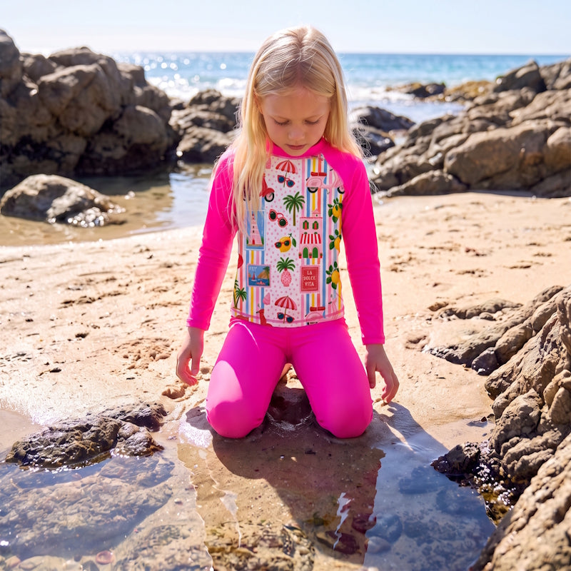 AMALFI LONG SLEEVE RASHIE SET with a choice of Fluro colours & bottoms
