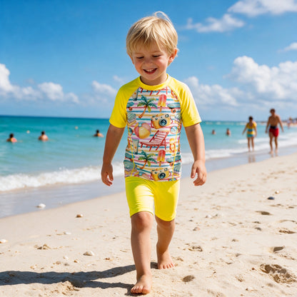 WHITSUNDAY SHORT SLEEVE RASHIE SET with a choice of Fluro colours & bottoms