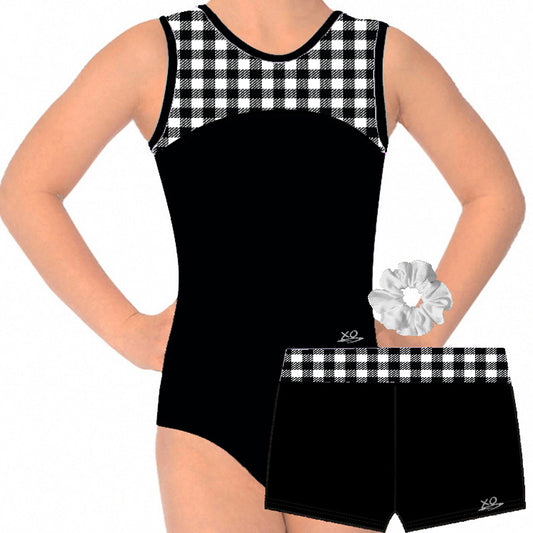 B&W CHECKS LEOTARD & SHORTS SET