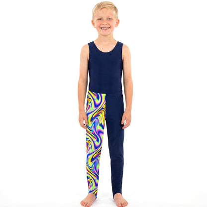 BOYS PANTS - LONGS - NAVY & FLURO SWIRL