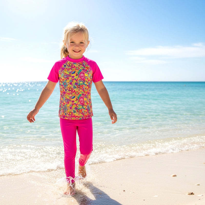 CALYPSO SHORT SLEEVE RASHIE SET with a Choice of Bottoms