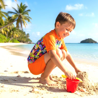 Fluro orange rashie and shorts swim set