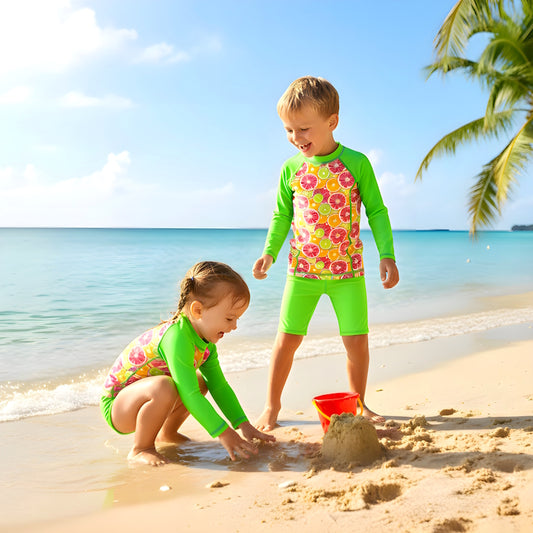 CITRUS LONG SLEEVE RASHIE SET with a choice of Fluro colours & bottoms