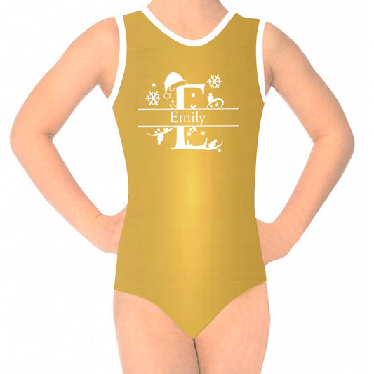 CHRISTMAS INITIAL - GOLD - LEOTARD or BIKETARD