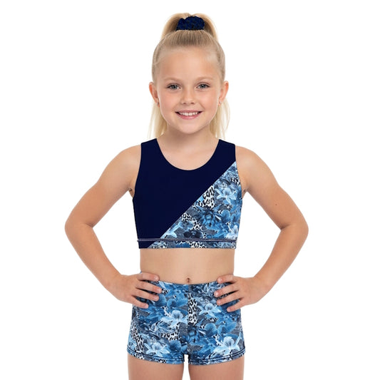 FLORAL DENIM CROP & SHORTS SET