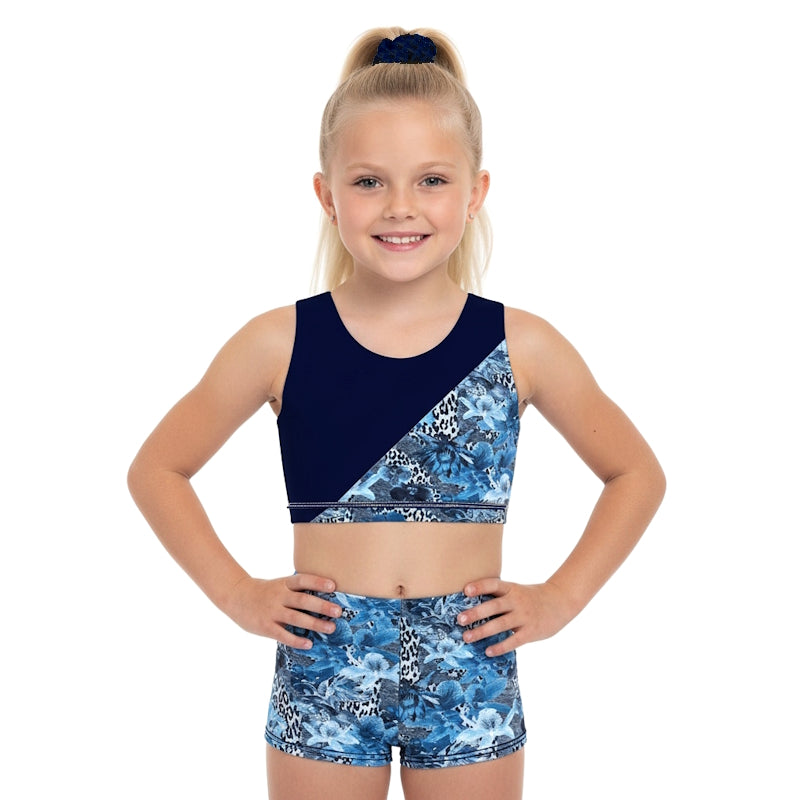 FLORAL DENIM CROP & SHORTS SET