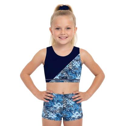 FLORAL DENIM CROP & SHORTS SET