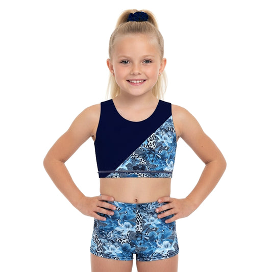 FLORAL DENIM CROP & SHORTS SET