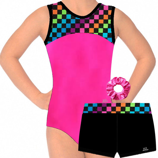 Fluro Pink Gymnastics Leotard Shorts Set