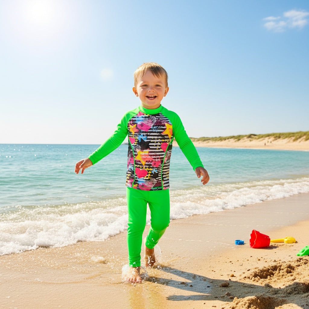 IBIZA LONG SLEEVE RASHIE SET with a choice of Fluro colours & bottoms