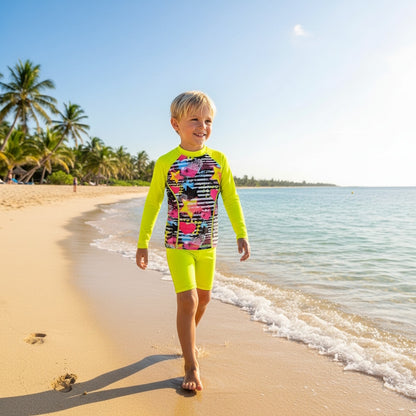 IBIZA LONG SLEEVE RASHIE SET with a choice of Fluro colours & bottoms