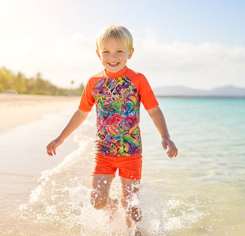 MIAMI SHORT SLEEVE RASHIE SWIM SET with a choice of Fluro colours ...