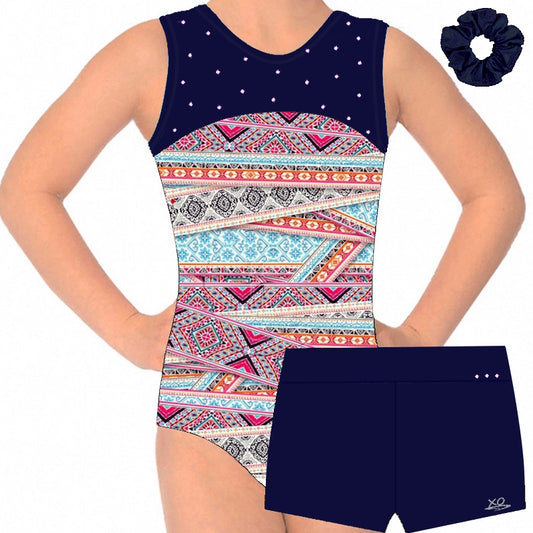 NAVY TRIBAL LEOTARD & SHORTS SET