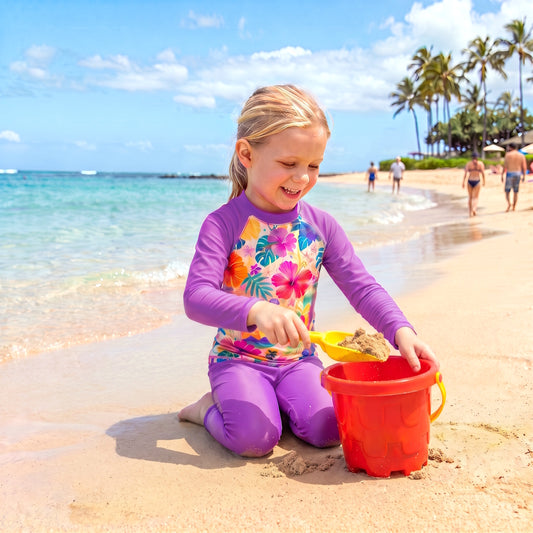 PALM COVE LONG SLEEVE RASHIE SET with a choice of Fluro colours & bottoms