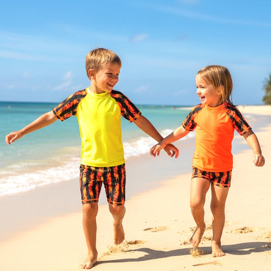 REEF SHORT SLEEVE RASHIE SET with a choice of Fluro colours & bottoms