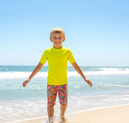 CALYPSO YELLOW SHORT SLEEVE RASHIE SET with a choice of bottoms