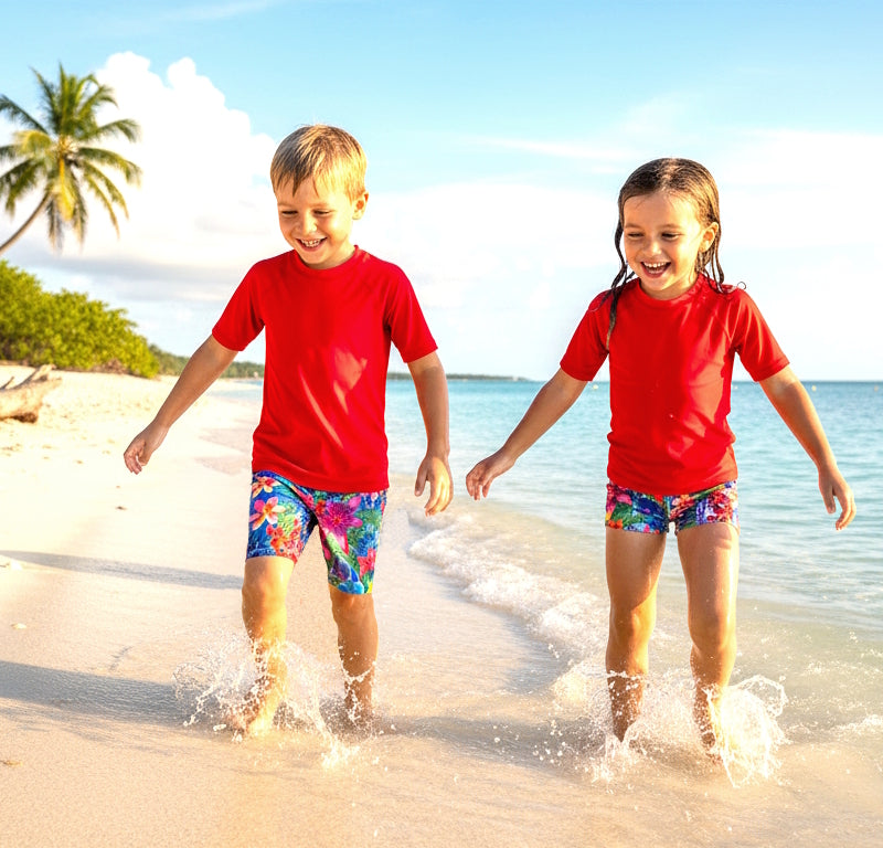 ALOHA RED SHORT SLEEVE RASHIE & SHORTS SET