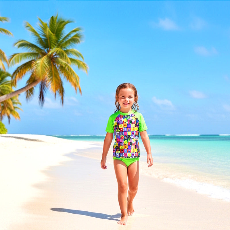 Fluro Lime rashie and bikini swim set