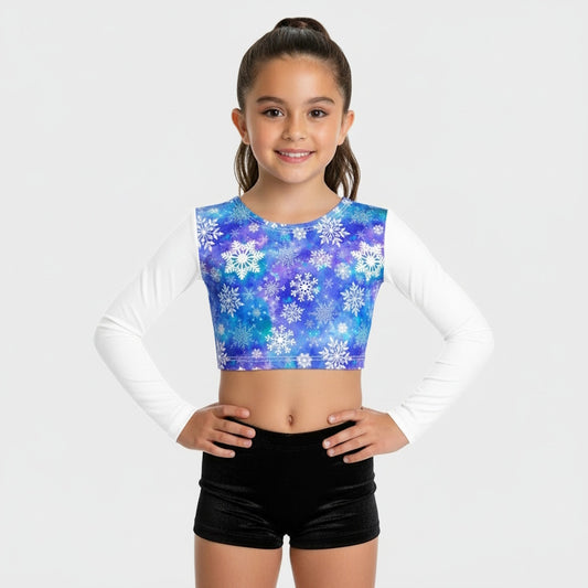 SNOWFLAKE LONG SLEEVE CROP TOP & SHORTS SET - Size 9