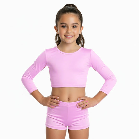 PINK SUGAR LONG SLEEVE CROP & SHORTS SET
