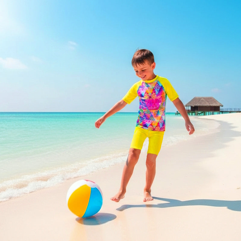 BONDI SHORT SLEEVE RASHIE SET with a choice of Fluro colours & bottoms