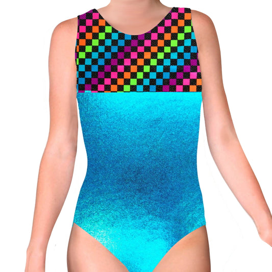 CHECKERS LEOTARD - AQUA