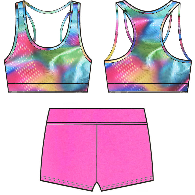 FLOSSY FLURO CROP & SHORTS SET