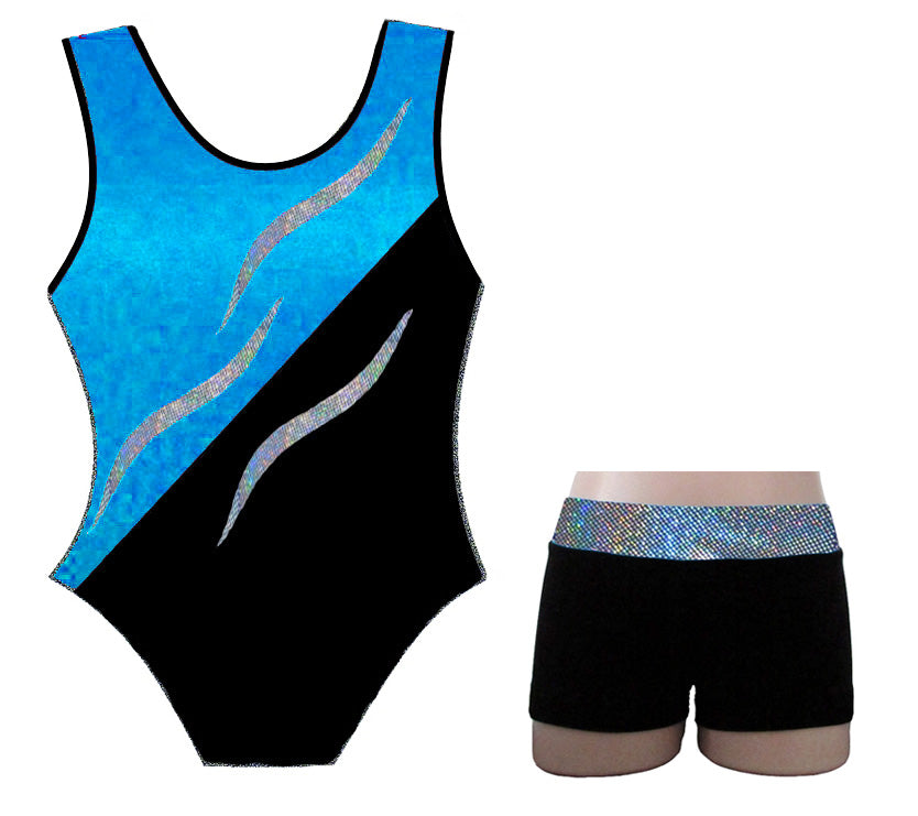 Aqua Lycra Holographic Silver Black Gymnastics Dance Leotard Inspire xo