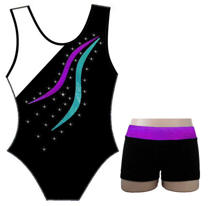 MINT & PURPLE LEOTARD & SHORTS SET