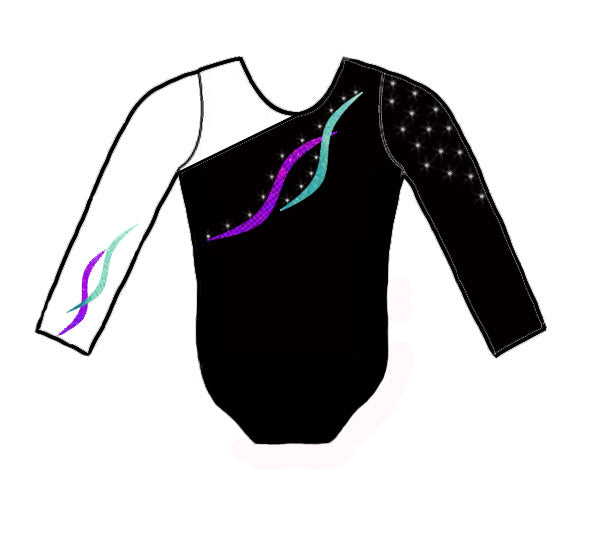 Purple Mint Crystals Long Sleeve Competition Leotard Scrunchie Gymnastics Dance Inspire xo
