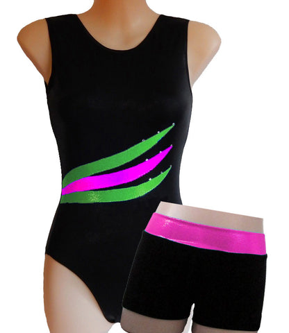 Black Pink Lime Crystals Leotard Gymnastics Dance Gym Inspire xo