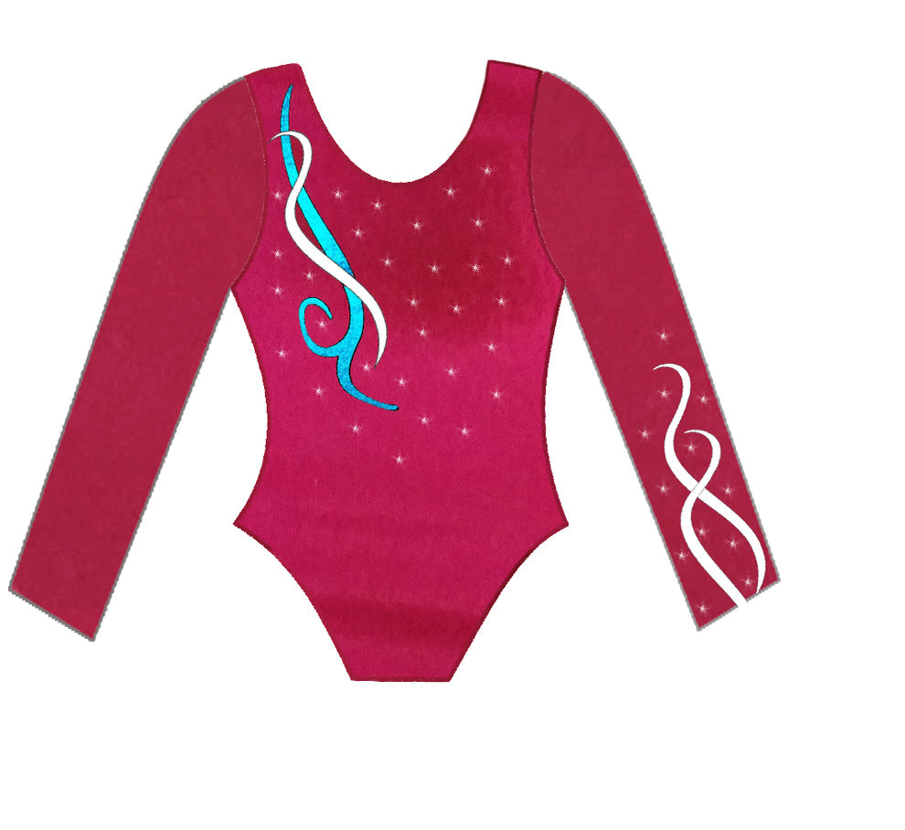 Red Pink Aqua Long Sleeve Competition Leotard crystals Gymnastics Dance Inspire xo