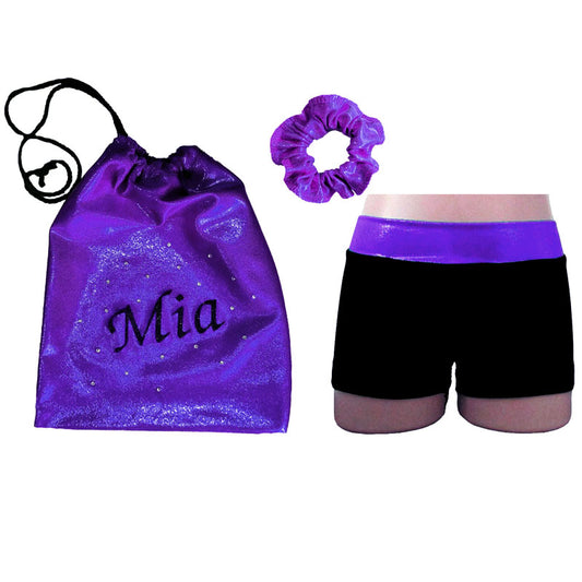 PURPLE PERSONALISED BAG & SHORTS SET